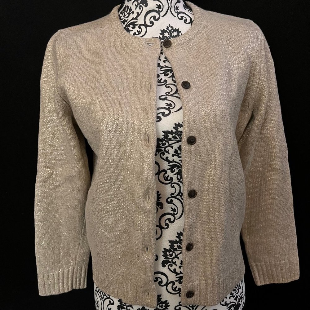 J. Crew Light Gold Wool/Cashmere Blend 3/4 Length Sleeve Cardigan Size Large